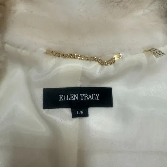 Ellen Tracy White Faux Fur Coat Jacket Size L EUC